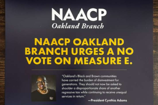 NAACP Oakland Branch mailer urging a No vote on Measure E.